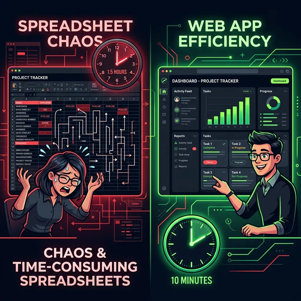 So sánh hiệu quả đối soát Trước và sau: 1.5 tiếng đối soát Excel → 10 phút với web app