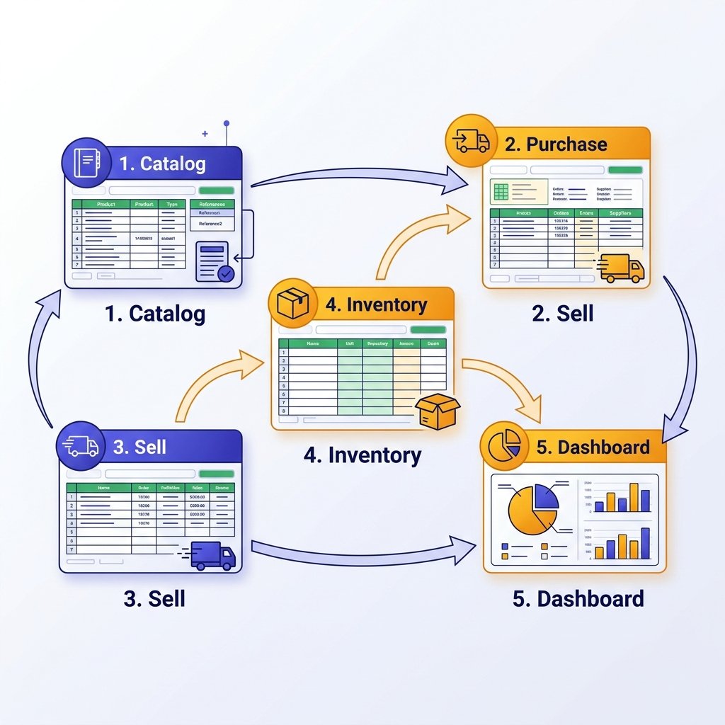File excel quản lý kho 5 sheet cho shop bán lẻ