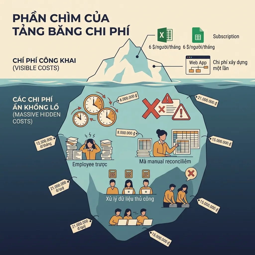 Tảng băng chi phí quản lý dữ liệu bằng Excel so với Web App