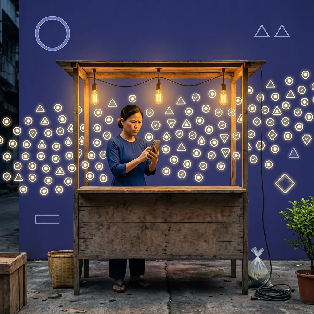 minh họa shop nhỏ vừa livestream vừa bán quầy, đơn hàng dồn về nhanh