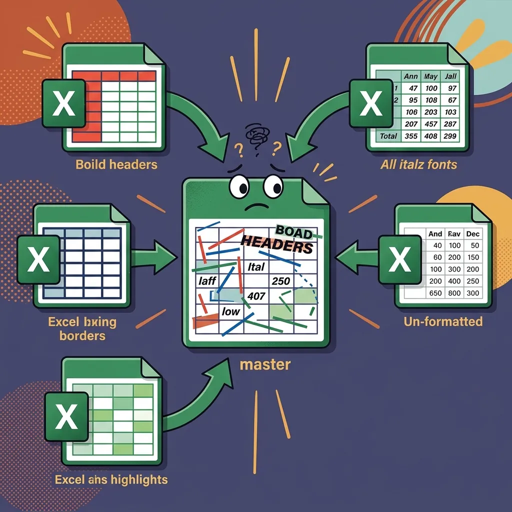 Hỗn loạn định dạng khi tổng hợp dữ liệu từ nhiều nguồn Nhiều file Excel có định dạng khác nhau đổ dồn về một file master gây hỗn loạn