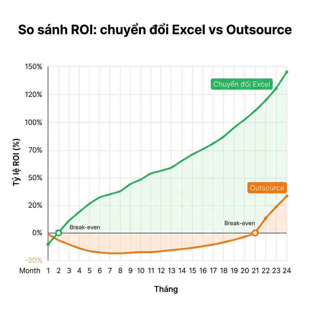 Biểu đồ so sánh ROI của chuyển đổi Excel vs Outsource