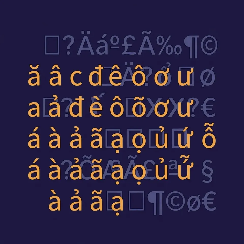 Bảng chữ cái tiếng Việt đúng font chồng lên các ký tự lạ lỗi font trong Excel