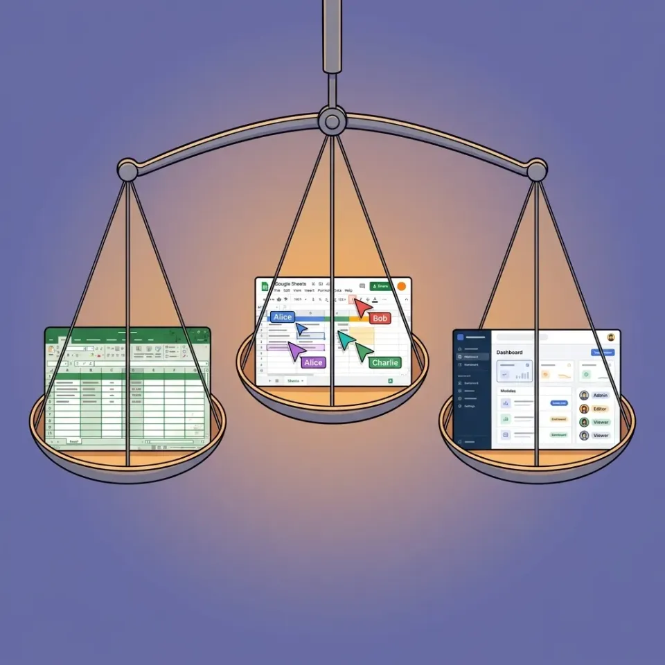 Bảng so sánh 3 công cụ Excel, Google Sheets và Web App quản lý doanh nghiệp SME