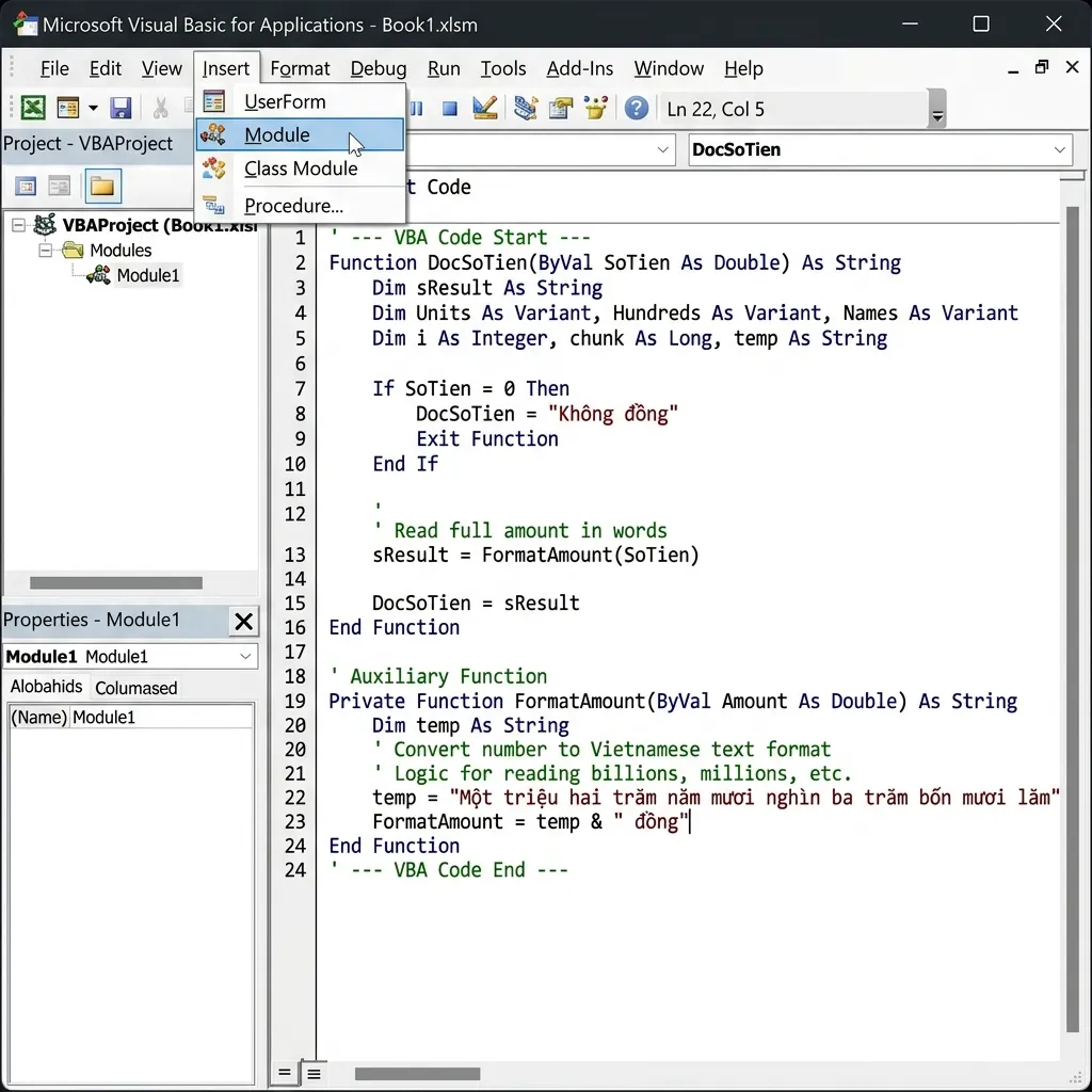Giao diện Microsoft Visual Basic for Applications Editor